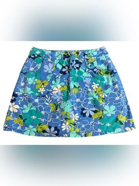 White Stag Blue Floral Stretch Skirt with Green and White Accents